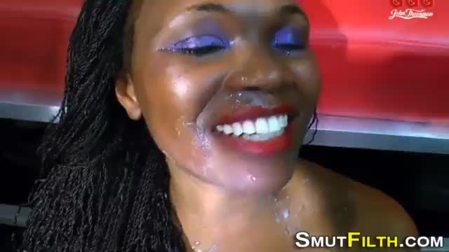 Ebony slut facialized