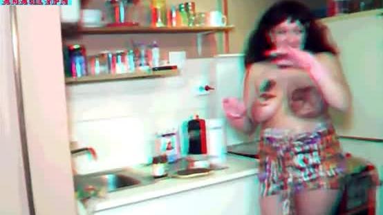 Alexa with chococreamed tits in 3D anaglyph